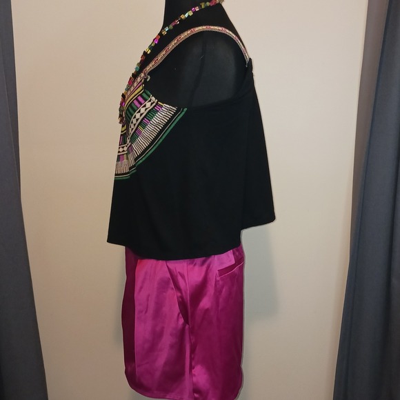 Body Central Embroidered Boho Top M Forever 21 Pink Magenta Satin Mini Skirt L - Picture 9 of 11